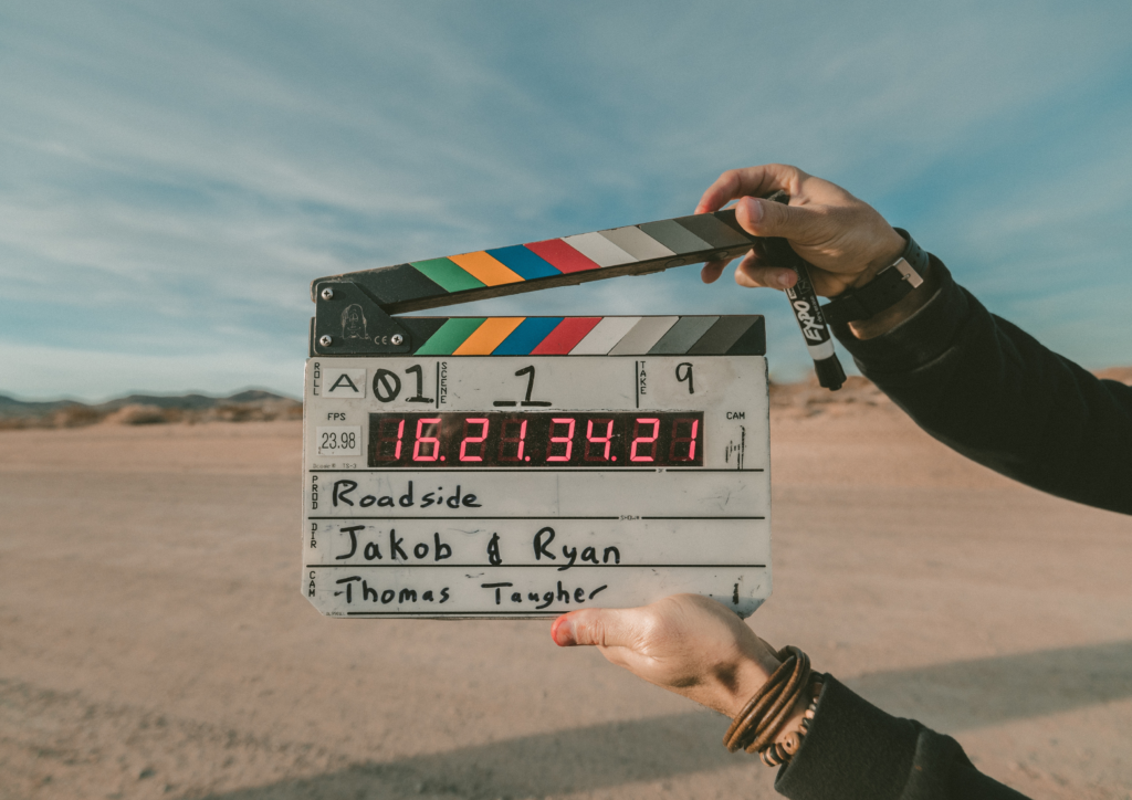 Movie Clapperboard is being used to indicate that the filming for the scene will commence