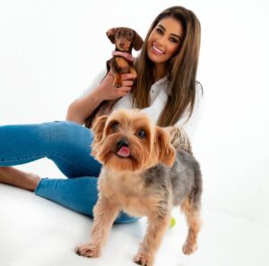 two dogs and model mum